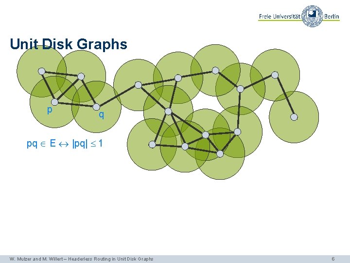 Unit Disk Graphs p q pq E |pq| 1 W. Mulzer and M. Willert