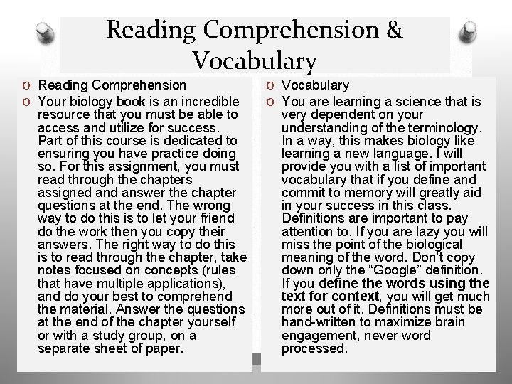 Reading Comprehension & Vocabulary O Reading Comprehension O Your biology book is an incredible