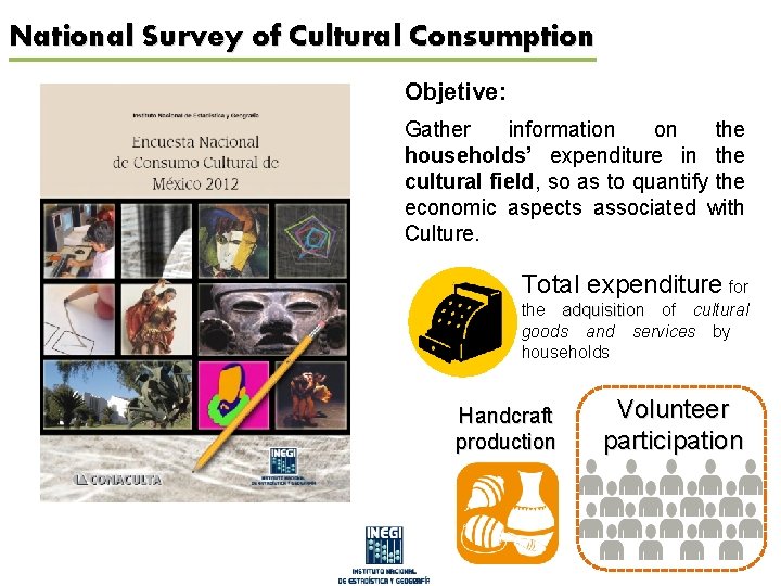 National Survey of Cultural Consumption Objetive: Gather information on the households’ expenditure in the