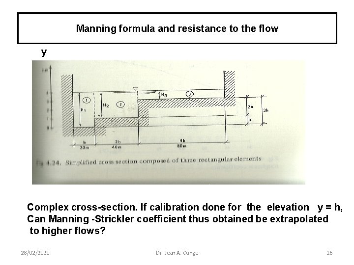 Manning formula and resistance to the flow y Complex cross-section. If calibration done for