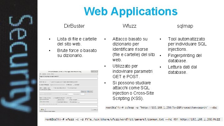 Web Applications Dir. Buster • • Lista di file e cartelle del sito web.