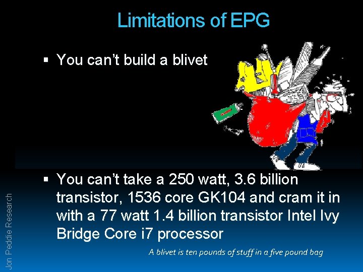 Limitations of EPG Jon Peddie Research You can’t build a blivet There is a