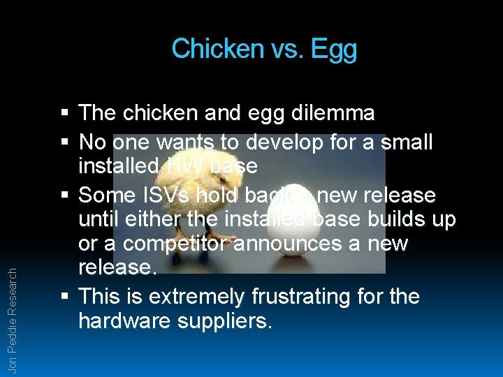 Jon Peddie Research Chicken vs. Egg The chicken and egg dilemma No one wants