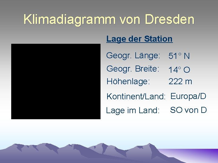 Klimadiagramm von Dresden Lage der Station Geogr. Länge: 51° N Geogr. Breite: 14° O