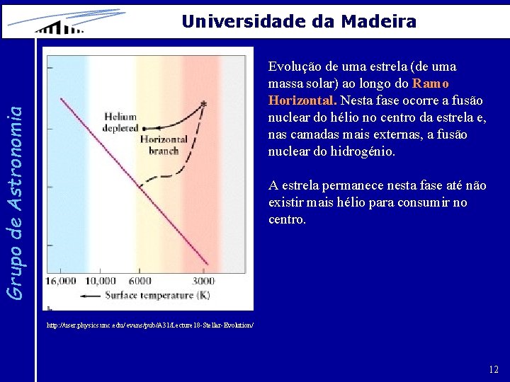 Universidade da Madeira Grupo de Astronomia Evolução de uma estrela (de uma massa solar)