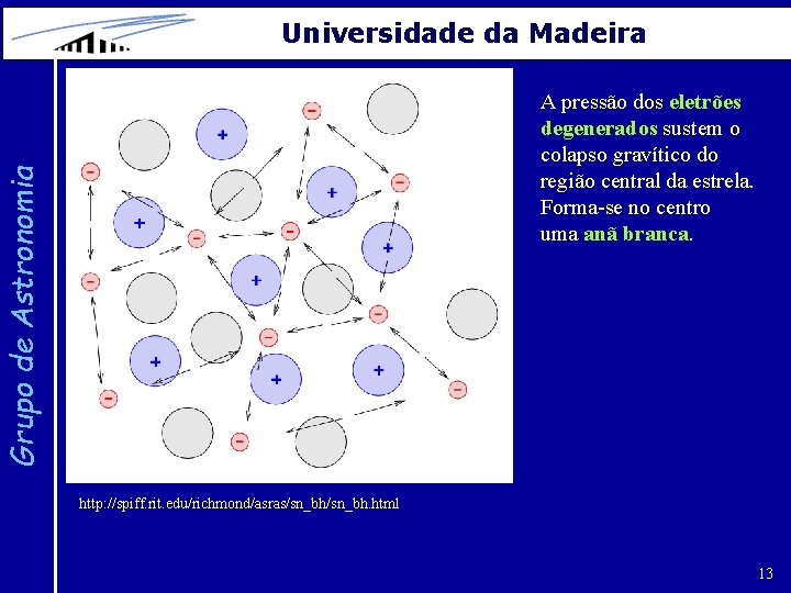 Universidade da Madeira Grupo de Astronomia A pressão dos eletrões degenerados sustem o colapso