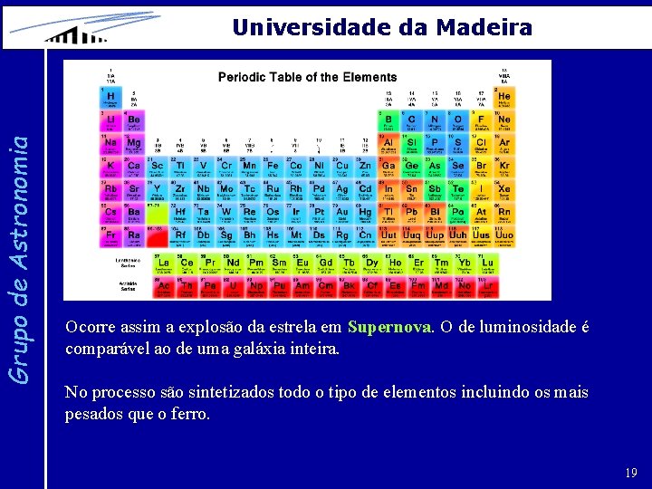 Grupo de Astronomia Universidade da Madeira Ocorre assim a explosão da estrela em Supernova.
