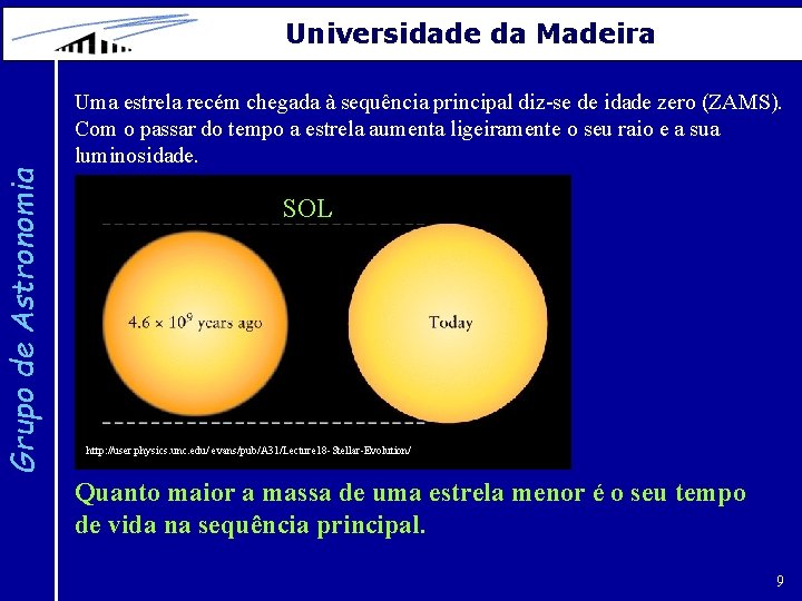 Grupo de Astronomia Universidade da Madeira Uma estrela recém chegada à sequência principal diz-se
