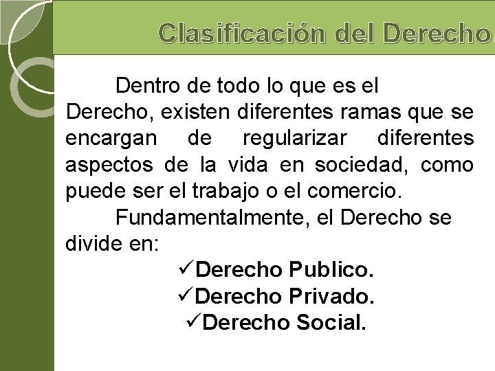 Clasificación del Derecho. Dentro de todo lo que es el Derecho, existen diferentes ramas Clasificación del Derecho. Dentro de todo lo que es el Derecho, existen diferentes ramas