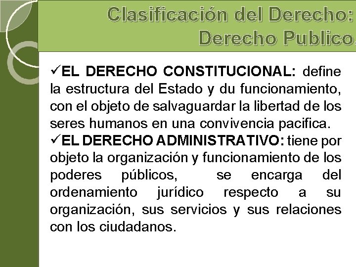 Clasificación del Derecho: Derecho Publico. üEL DERECHO CONSTITUCIONAL: define la estructura del Estado y Clasificación del Derecho: Derecho Publico. üEL DERECHO CONSTITUCIONAL: define la estructura del Estado y