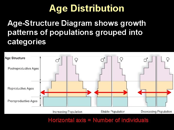 Age Distribution Age-Structure Diagram shows growth patterns of populations grouped into categories Horizontal axis
