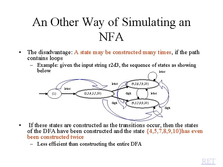 An Other Way of Simulating an NFA • The disadvantage: A state may be