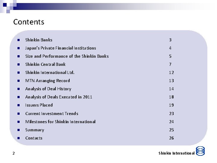 Contents 2 n Shinkin Banks 3 n Japan’s Private Financial Institutions 4 n Size