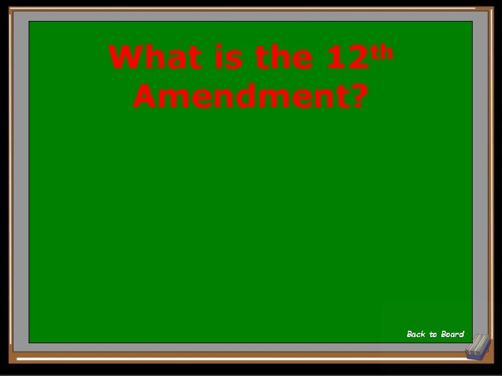What is the 12 th Amendment? Back to Board 