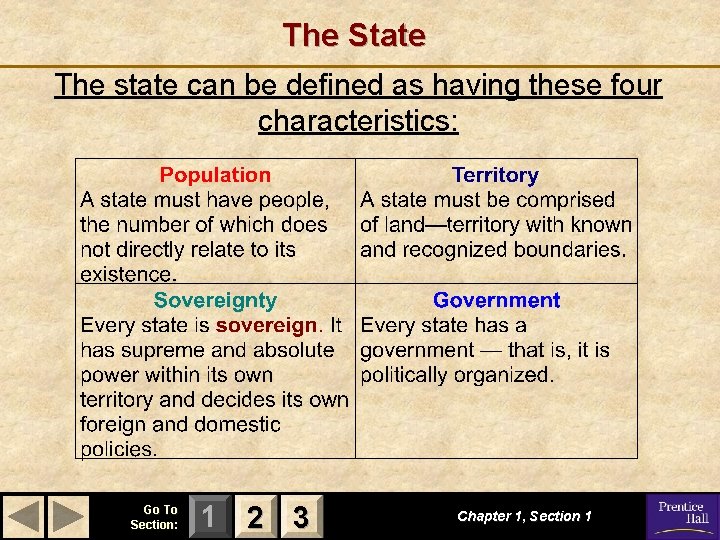 The State The state can be defined as having these four characteristics: Go To