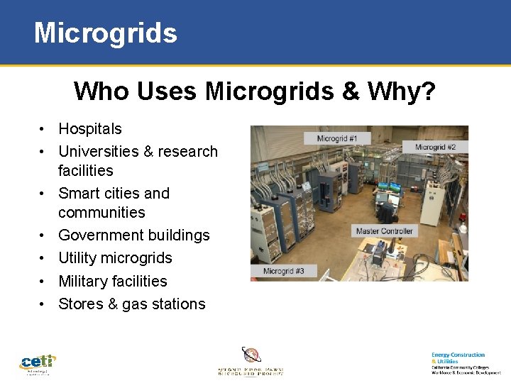 Microgrids Who Uses Microgrids & Why? • Hospitals • Universities & research facilities •
