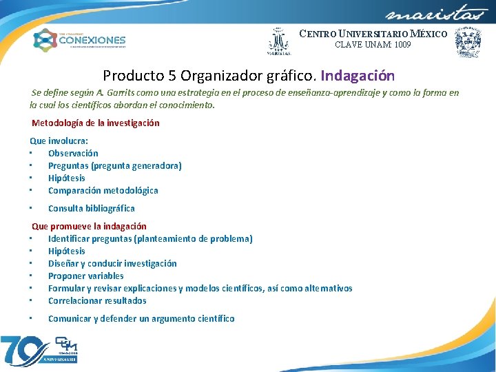 CENTRO UNIVERSITARIO MÉXICO CLAVE UNAM: 1009 Producto 5 Organizador gráfico. Indagación Se define según