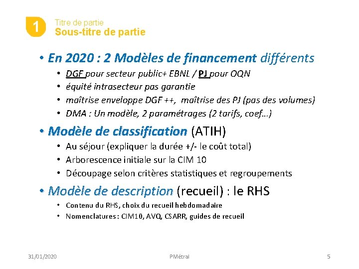 1 Titre de partie Sous-titre de partie • En 2020 : 2 Modèles de