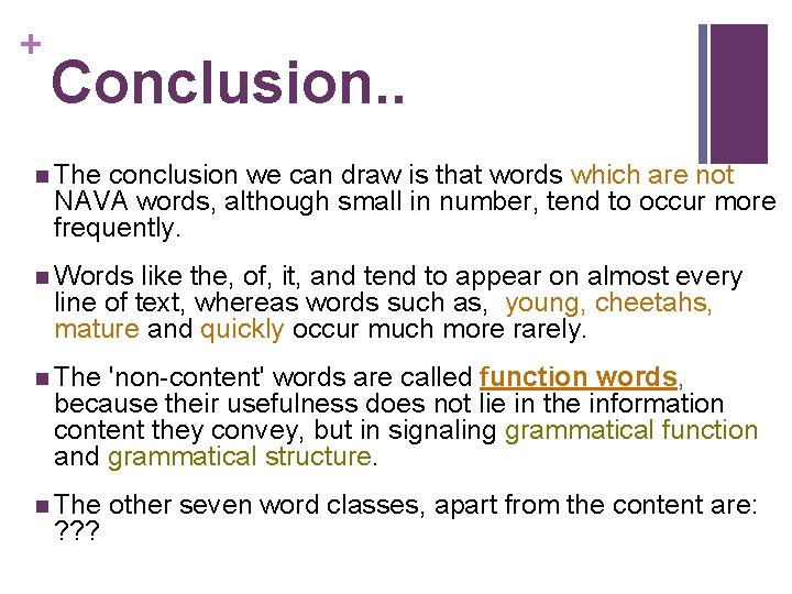 + Conclusion. . n The conclusion we can draw is that words which are