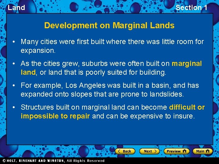 Land Section 1 Development on Marginal Lands • Many cities were first built where