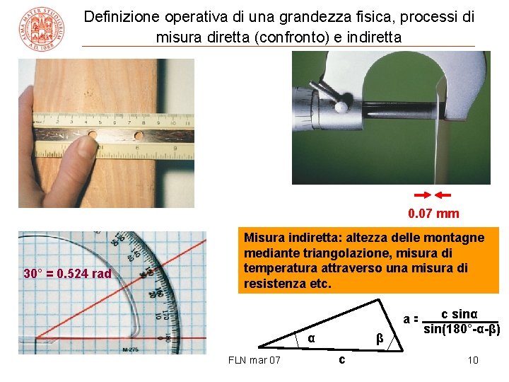 Definizione operativa di una grandezza fisica, processi di misura diretta (confronto) e indiretta 0.