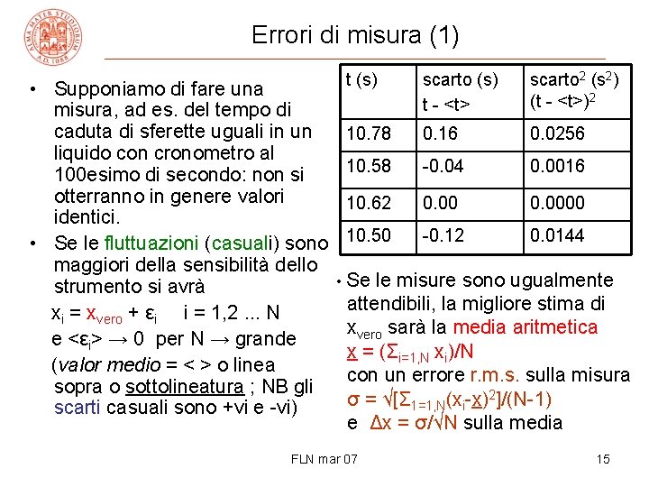 Errori di misura (1) • Supponiamo di fare una misura, ad es. del tempo