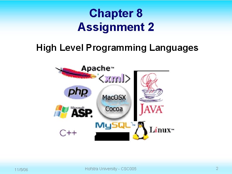 Chapter 8 Assignment 2 High Level Programming Languages 11/5/06 Hofstra University - CSC 005