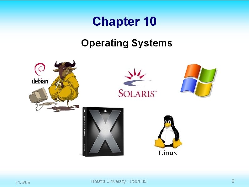 Chapter 10 Operating Systems 11/5/06 Hofstra University - CSC 005 8 