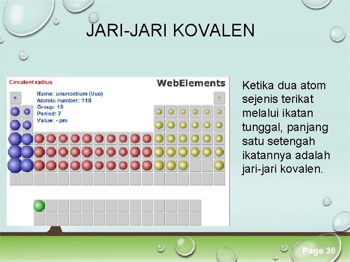 JARI-JARI KOVALEN Ketika dua atom sejenis terikat melalui ikatan tunggal, panjang satu setengah ikatannya JARI-JARI KOVALEN Ketika dua atom sejenis terikat melalui ikatan tunggal, panjang satu setengah ikatannya