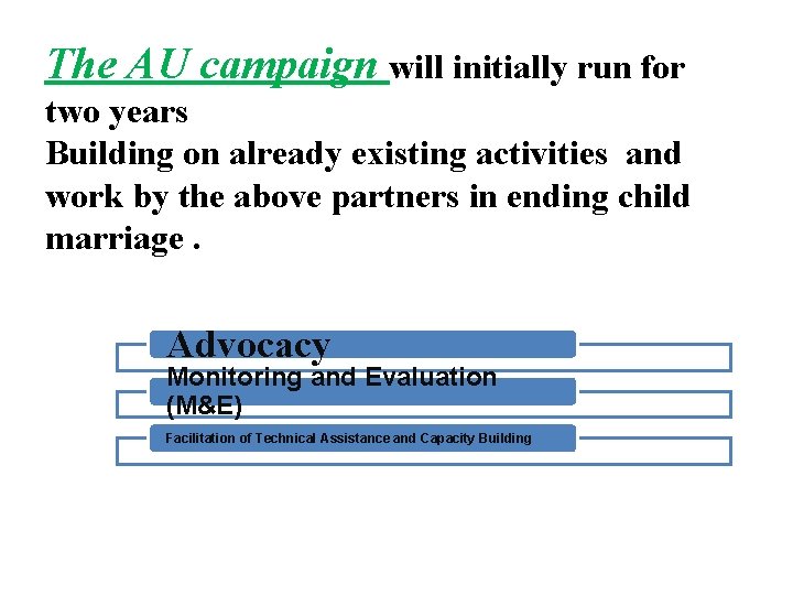 The AU campaign will initially run for two years Building on already existing activities The AU campaign will initially run for two years Building on already existing activities