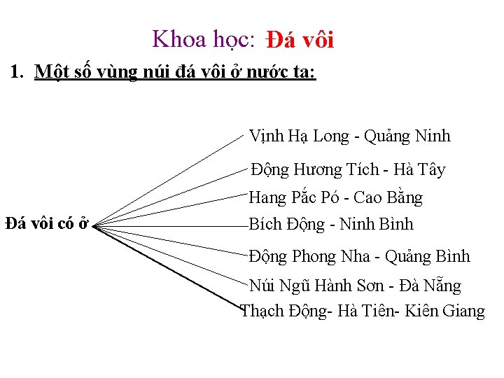 Khoa học: Đá vôi 1. Một số vùng núi đá vôi ở nước ta: