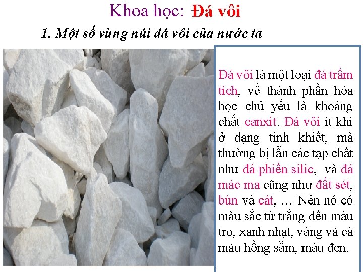 Khoa học: Đá vôi 1. Một số vùng núi đá vôi của nước ta