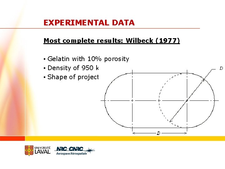 EXPERIMENTAL DATA Most complete results: Wilbeck (1977) • Gelatin with 10% porosity • Density