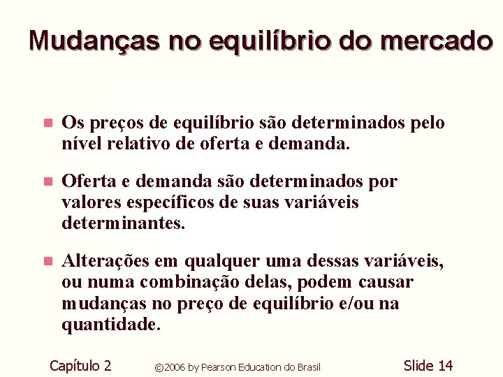 Mudanças no equilíbrio do mercado n Os preços de equilíbrio são determinados pelo nível Mudanças no equilíbrio do mercado n Os preços de equilíbrio são determinados pelo nível