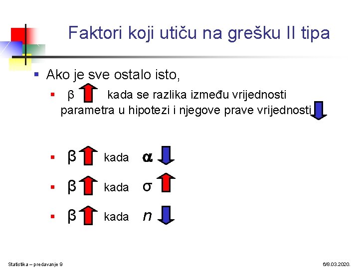 Faktori koji utiču na grešku II tipa § Ako je sve ostalo isto, §