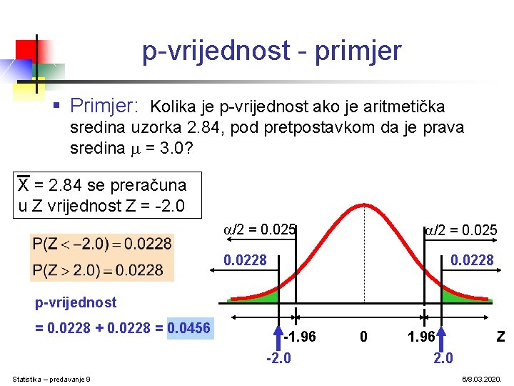 p-vrijednost - primjer § Primjer: Kolika je p-vrijednost ako je aritmetička sredina uzorka 2.