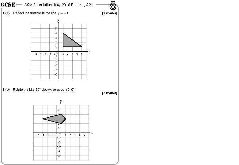 AQA Foundation: May 2018 Paper 1, Q 21 1 (a) 1 (b) Rotate the