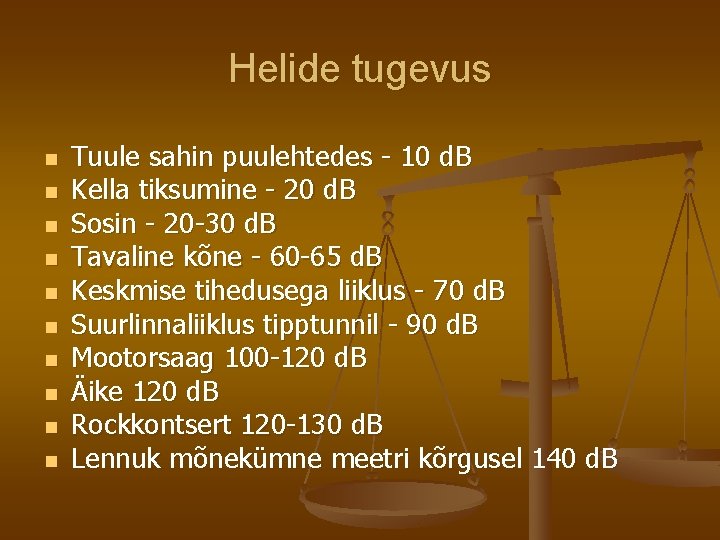 Helide tugevus n n n n n Tuule sahin puulehtedes - 10 d. B