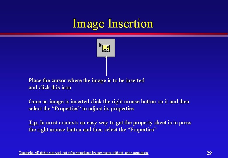Image Insertion Place the cursor where the image is to be inserted and click Image Insertion Place the cursor where the image is to be inserted and click