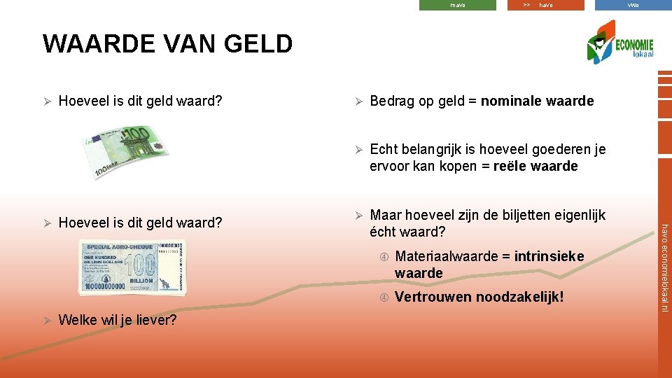 mavo >> havo vwo WAARDE VAN GELD Ø Ø Hoeveel is dit geld waard?