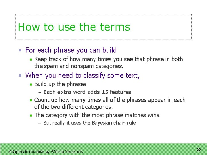 How to use the terms For each phrase you can build Keep track of