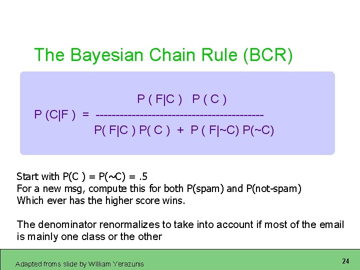 The Bayesian Chain Rule (BCR) P ( F|C ) P (C|F ) = ---------------------P(