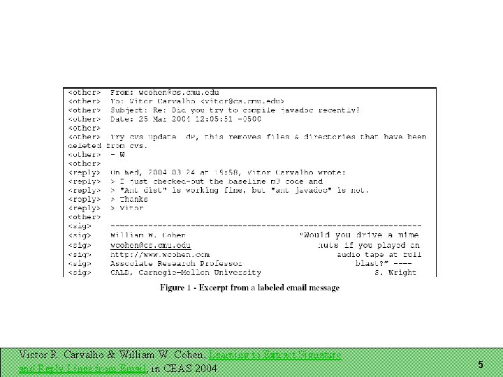 Victor R. Carvalho & William W. Cohen, Learning to Extract Signature and Reply Lines