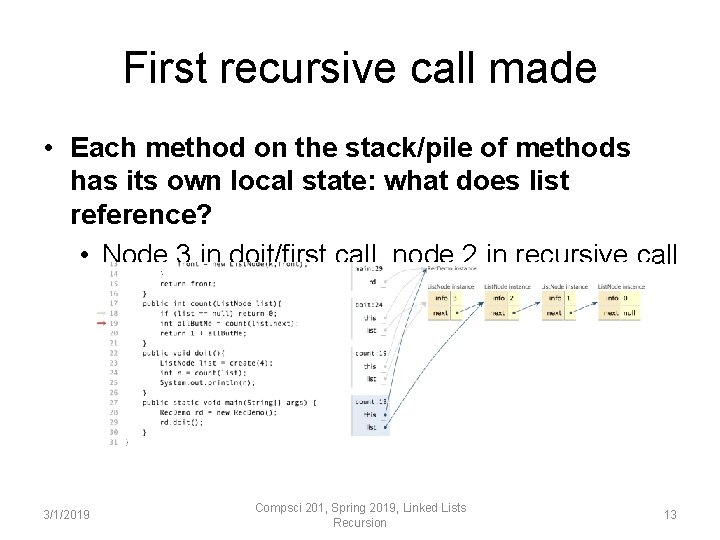 First recursive call made • Each method on the stack/pile of methods has its First recursive call made • Each method on the stack/pile of methods has its