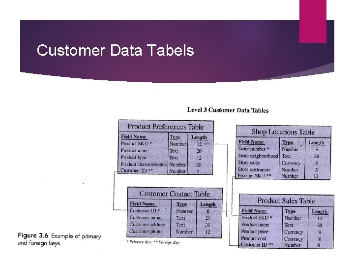 Customer Data Tabels *primary key **foreign key 