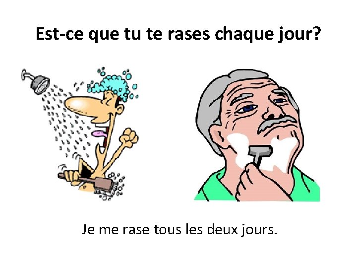 Est-ce que tu te rases chaque jour? Je me rase tous les deux jours.