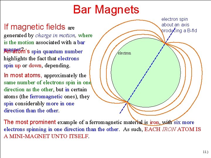 Bar Magnets electron spin about an axis producing a B-fld If magnetic fields are