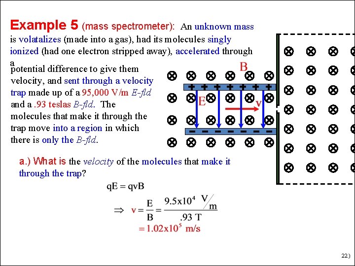 Example 5 (mass spectrometer): An unknown mass is volatalizes (made into a gas), had