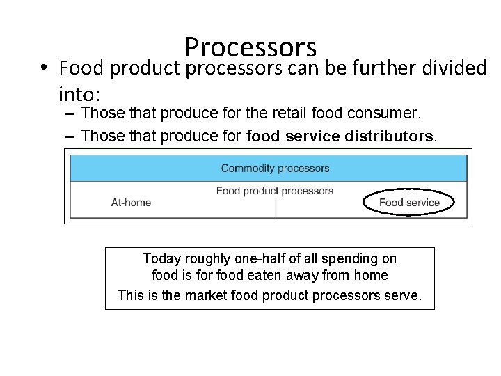 Processors • Food product processors can be further divided into: – Those that produce