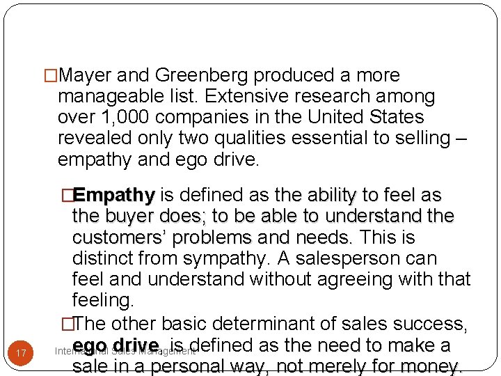 �Mayer and Greenberg produced a more manageable list. Extensive research among over 1, 000 �Mayer and Greenberg produced a more manageable list. Extensive research among over 1, 000